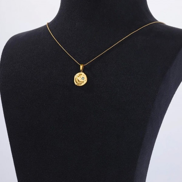 Collier pendentif lune pour femme, breloque ronde en acier inoxydable étanche|2,00 €|OKKO MODE