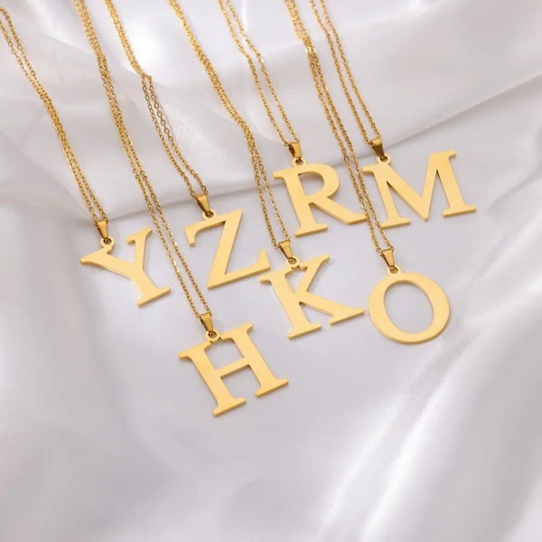 Collier alphabet A-Z en acier inoxydable pour femme, pendentif lettre tour de cou collier fête bijoux|1,79 €|OKKO MODE