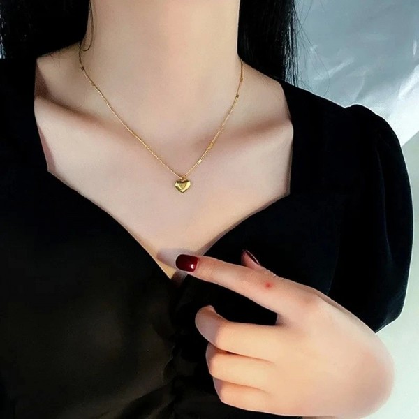 Collier gravé coeur de pêche en acier inoxydable pour femme, bijoux d'amour|2,00 €|OKKO MODE