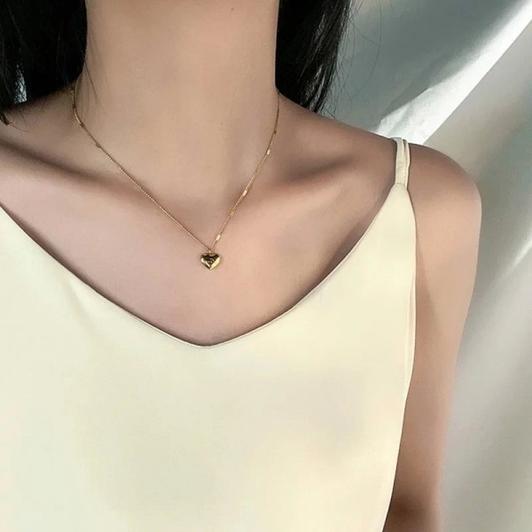 Collier gravé coeur de pêche en acier inoxydable pour femme, bijoux d'amour|2,00 €|OKKO MODE