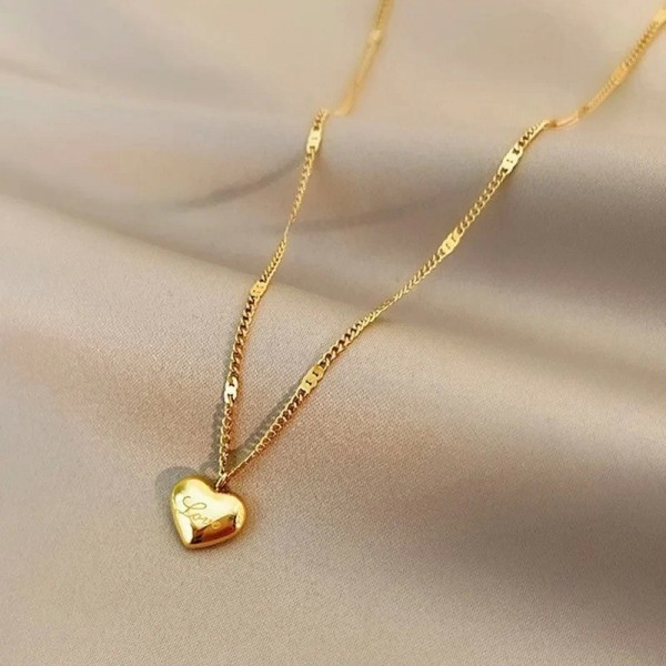 Collier gravé coeur de pêche en acier inoxydable pour femme, bijoux d'amour|2,00 €|OKKO MODE