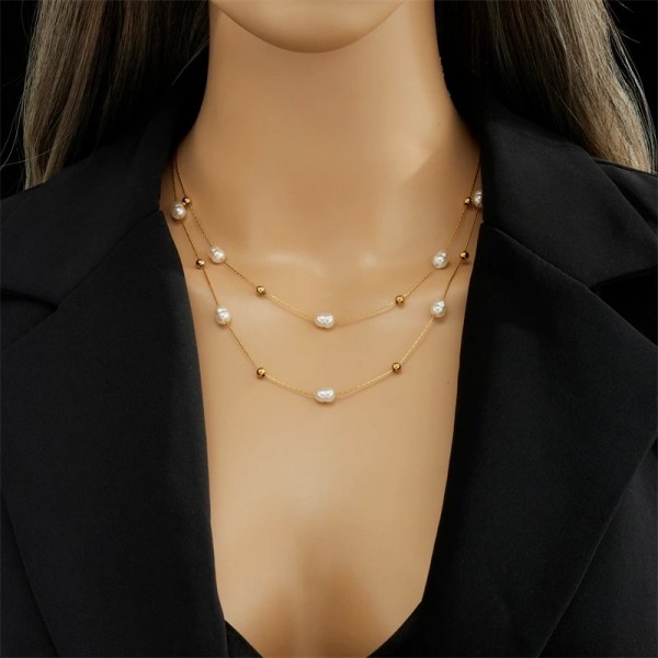 Collier en acier inoxydable pour femme, pendentif perle dorée - accessoire bijoux cadeau de Noël|2,99 €|OKKO MODE