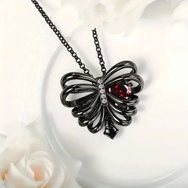 Collier pendentif coeur noir gothique pour femme, cubique rouge 10mm vintage cuivre|3,59 €|OKKO MODE