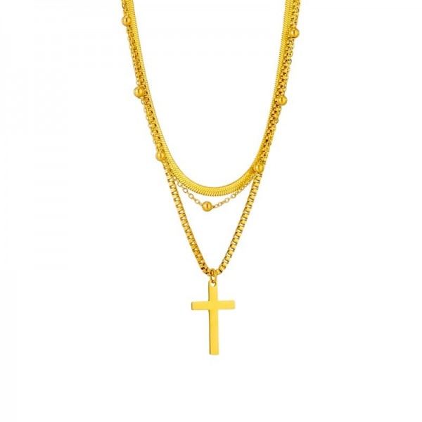 Collier En Acier Inoxydable Croix Double Chaîne pour Femmes Punk Design À La Mode Personnalité Bijoux De Mode|3,59 €|OKKO MODE