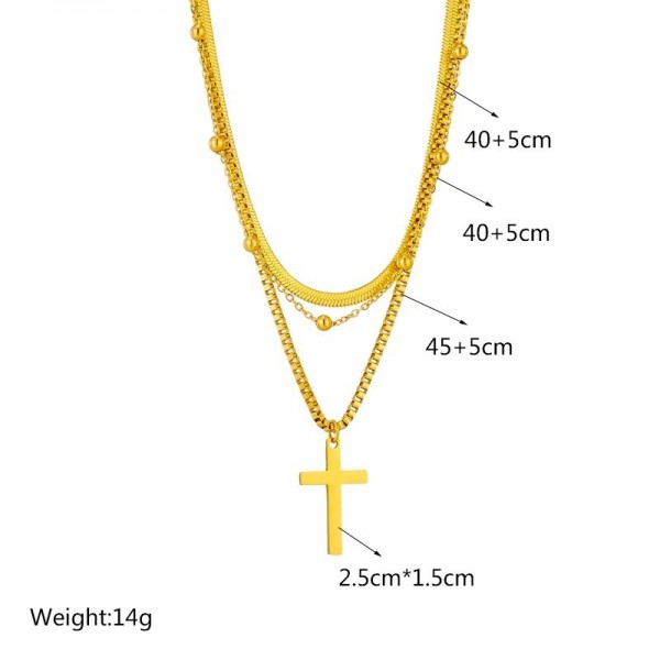 Collier En Acier Inoxydable Croix Double Chaîne pour Femmes Punk Design À La Mode Personnalité Bijoux De Mode|3,59 €|OKKO MODE