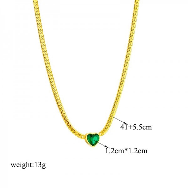 Collier pendentif coeur en acier inoxydable pour femme, bijoux en cristal blanc et vert|2,69 €|OKKO MODE