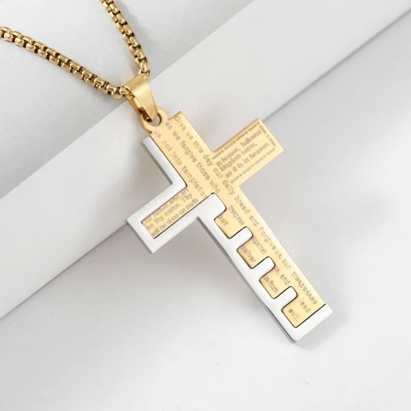 Collier de prière croix église chrétienne hommes acier inoxydable or Bible amulette|2,69 €|OKKO MODE