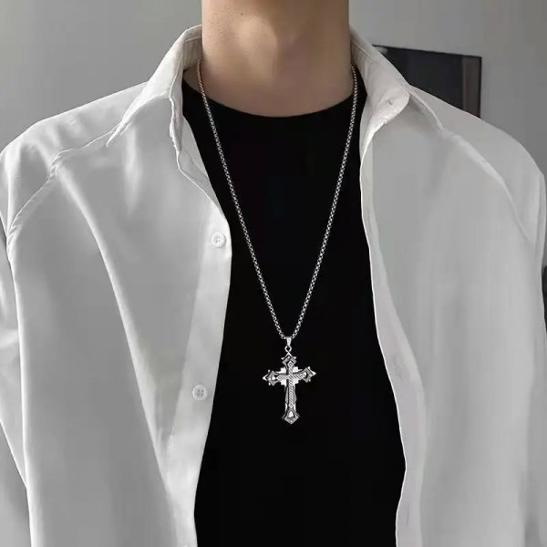 Collier croix en acier au titane pour hommes et femmes, pendentif hip-hop de haute qualité|2,00 €|OKKO MODE