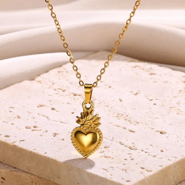 Collier pendentif coeur radis pour femme, acier inoxydable, doré|1,79 €|OKKO MODE