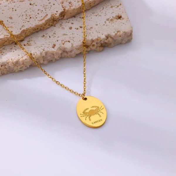 Collier pendentif rond douze signes zodiaque femme acier inoxydable antirouille étanche doré bijoux cadeaux|1,79 €|OKKO MODE