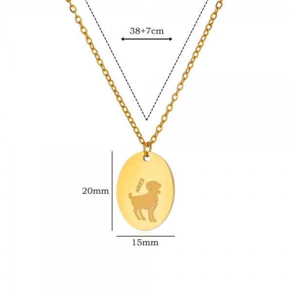 Collier pendentif rond douze signes zodiaque femme acier inoxydable antirouille étanche doré bijoux cadeaux|1,79 €|OKKO MODE