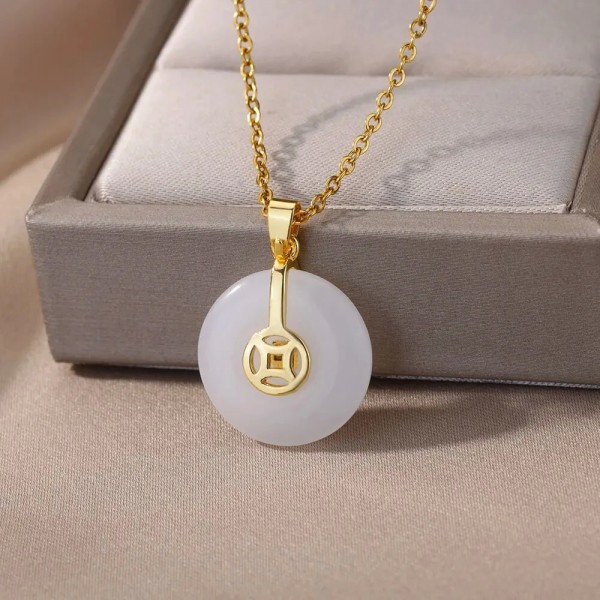 Colliers pendentif en pierre ronde pour femme, acier inoxydable, or - mariage cadeau Noël Bff|2,69 €|OKKO MODE