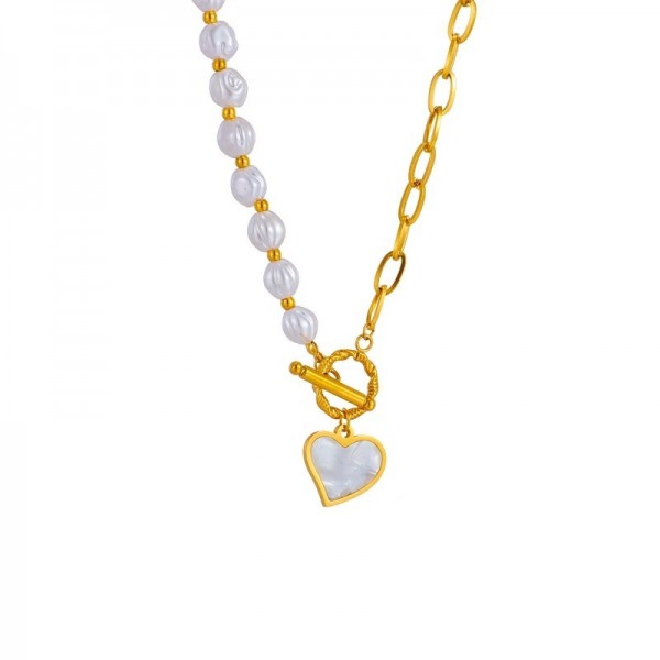 Collier en Acier Inoxydable pour Femme avec Pendentif Coeur et Perle de Décoration|2,99 €|OKKO MODE