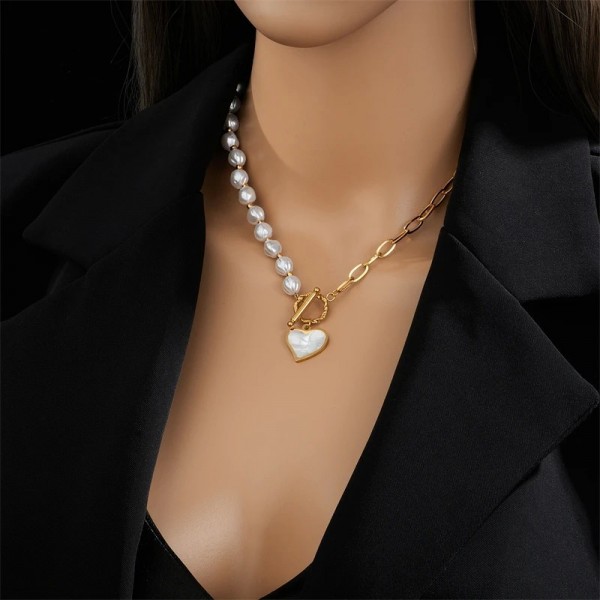 Collier en Acier Inoxydable pour Femme avec Pendentif Coeur et Perle de Décoration|2,99 €|OKKO MODE