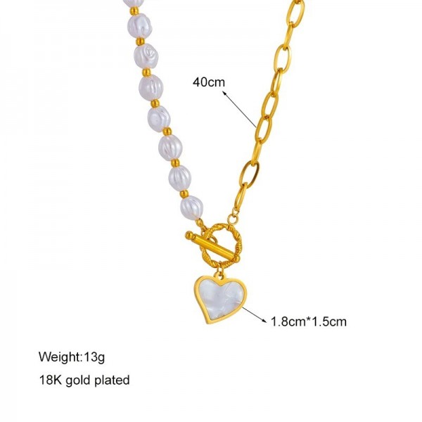 Collier en Acier Inoxydable pour Femme avec Pendentif Coeur et Perle de Décoration|2,99 €|OKKO MODE