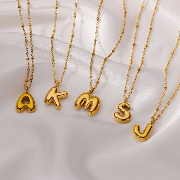 Chunky 3D Lettre A-Z Collier Pour Femmes Hommes Mode Or Acier Inoxydable Initial Nom raq Bijoux Tour|2,69 €|OKKO MODE