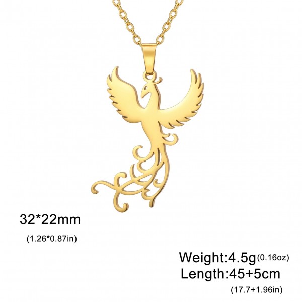 Collier pendentif Phoenix Flamingo en acier inoxydable, bijoux exquis inspirés de la nature|2,69 €|OKKO MODE