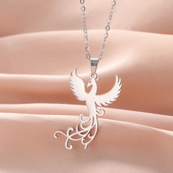 Collier pendentif Phoenix Flamingo en acier inoxydable, bijoux exquis inspirés de la nature|2,69 €|OKKO MODE