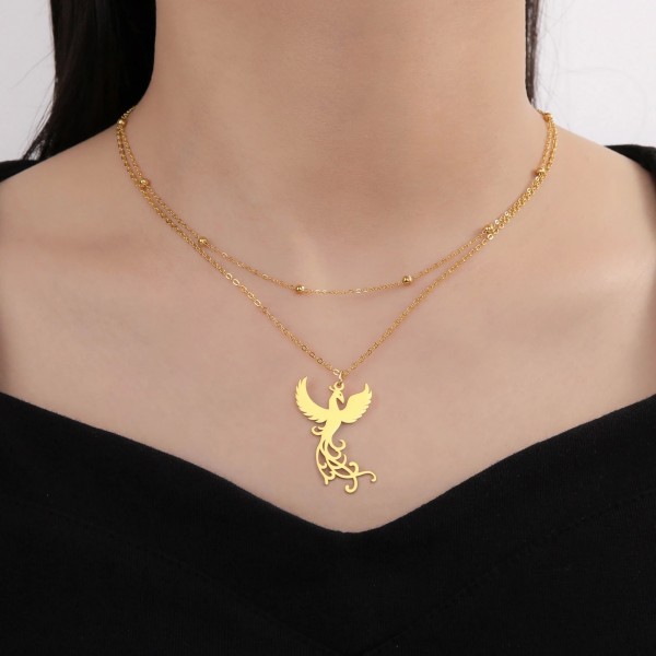 Collier pendentif Phoenix Flamingo en acier inoxydable, bijoux exquis inspirés de la nature|2,69 €|OKKO MODE