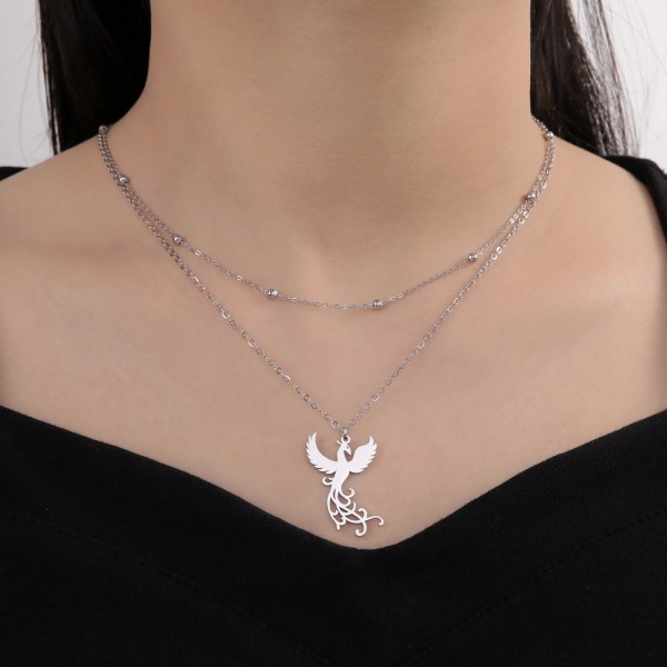 Collier pendentif Phoenix Flamingo en acier inoxydable, bijoux exquis inspirés de la nature|2,69 €|OKKO MODE