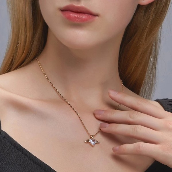 Collier pendentif coeur d'ange pour femme, tour de cou tempérament|3,59 €|OKKO MODE