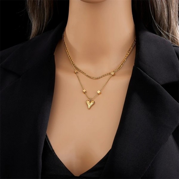 Collier en acier inoxydable pour femmes, pendentif coeur d'amour multicouche|2,99 €|OKKO MODE