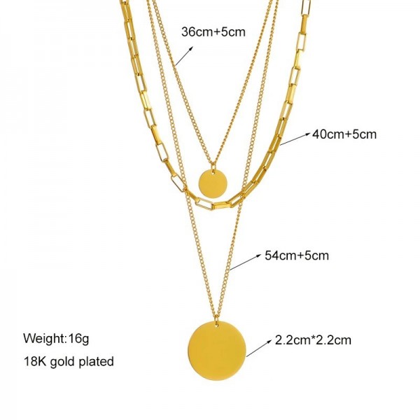 Collier à pendentif rond en acier inoxydable 316L, 3 en 1 pour femmes et filles - Chaîne multicouche tendance|3,59 €|OKKO MODE