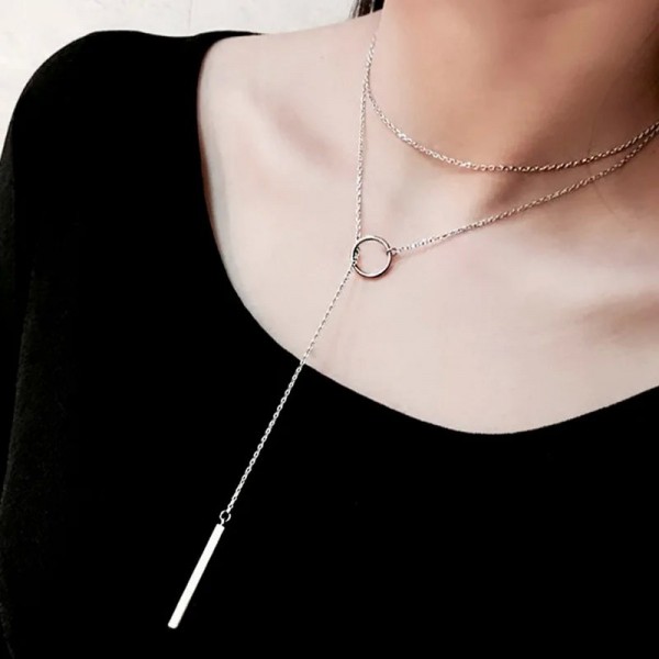 Collier ras du cou Vintage en argent sterling, chaîne longue avec pendentifs|1,99 €|OKKO MODE