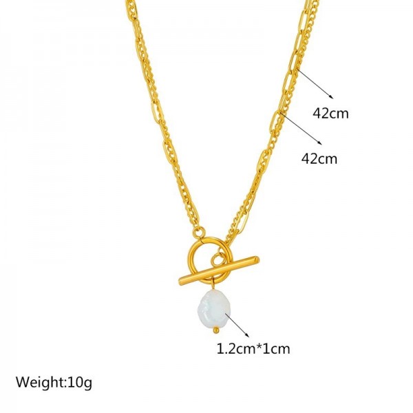 Collier pendentif perle en acier inoxydable pour femme, fermoir OT, 2 couches - cadeaux de fête JOJewelry|2,00 €|OKKO MODE