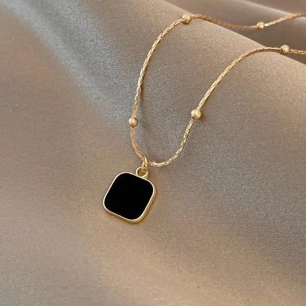 Colliers pour femmes en acier inoxydable, pendentif carré minimaliste exquis, tour de cou noir|1,79 €|OKKO MODE