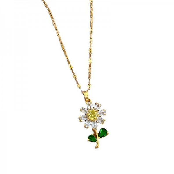 Collier pendentif fleur en acier inoxydable pour femme, bijoux de clavicule mignon|2,00 €|OKKO MODE