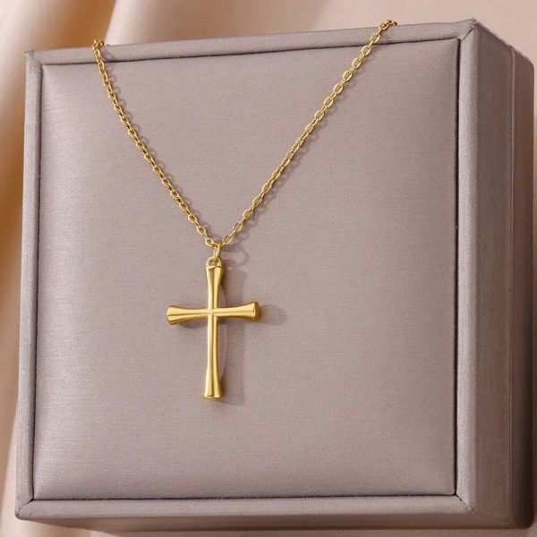 Collier avec croix en acier inoxydable pour femme, pendentif doré et breloque présidentielle|2,69 €|OKKO MODE