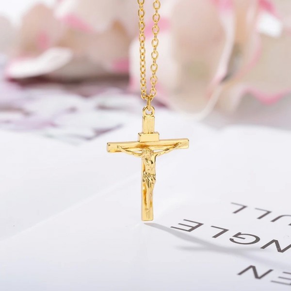 Collier avec croix en acier inoxydable pour femme, pendentif doré et breloque présidentielle|2,69 €|OKKO MODE