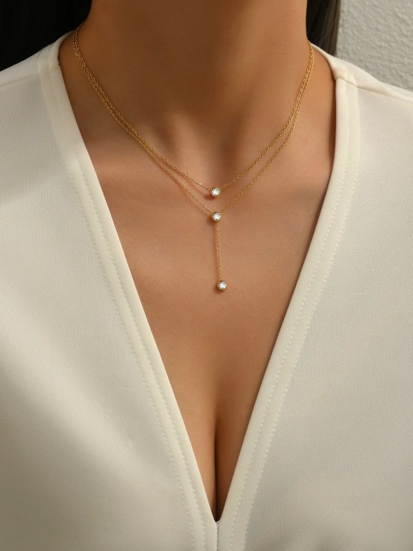 Collier double couche cristal acier inoxydable femme brillant fête clavicule mode|2,69 €|OKKO MODE