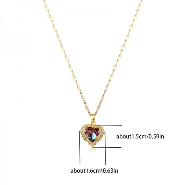 Collier pendentif coeur d'océan en cristal coloré pour femme, acier inoxydable|1,79 €|OKKO MODE