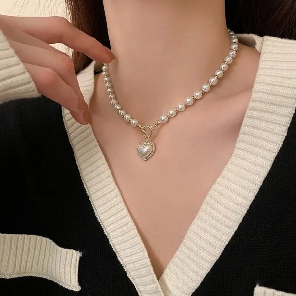 Collier de perles élégant pour femmes, pendentif coeur et colliers présidentiels|1,79 €|OKKO MODE