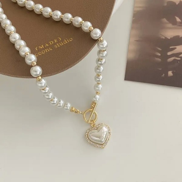 Collier de perles élégant pour femmes, pendentif coeur et colliers présidentiels|1,79 €|OKKO MODE