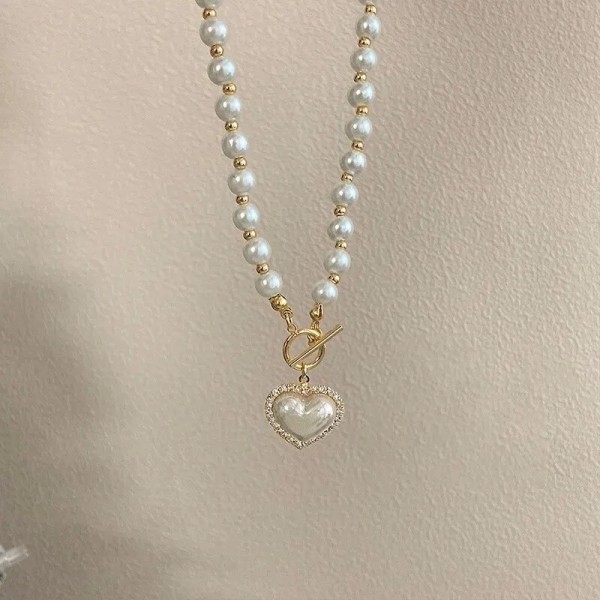 Collier de perles élégant pour femmes, pendentif coeur et colliers présidentiels|1,79 €|OKKO MODE