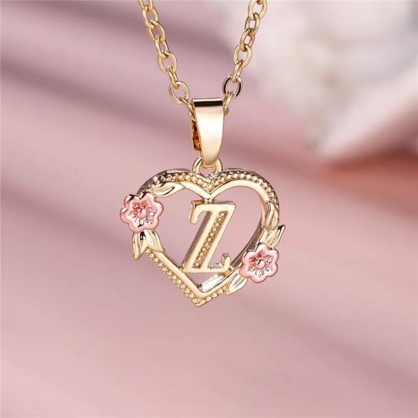 Collier pendentif fleur lettre A-Z or jaune document bijoux mariage femme|2,69 €|OKKO MODE