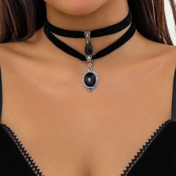 Collier Ras du Cou Goutte Crystal Velvet Réglable pour Femme, Pendentif Gothique Halloween Coréen 2Pcs|2,69 €|OKKO MODE