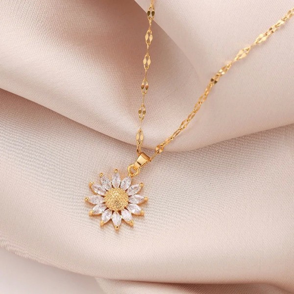 Collier Tournesol en Acier Inoxydable Plaqué Or 18K pour Femme, Bijou de Clavicule.|2,00 €|OKKO MODE