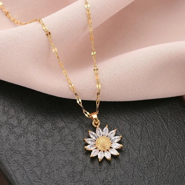 Collier Tournesol en Acier Inoxydable Plaqué Or 18K pour Femme, Bijou de Clavicule.|2,00 €|OKKO MODE