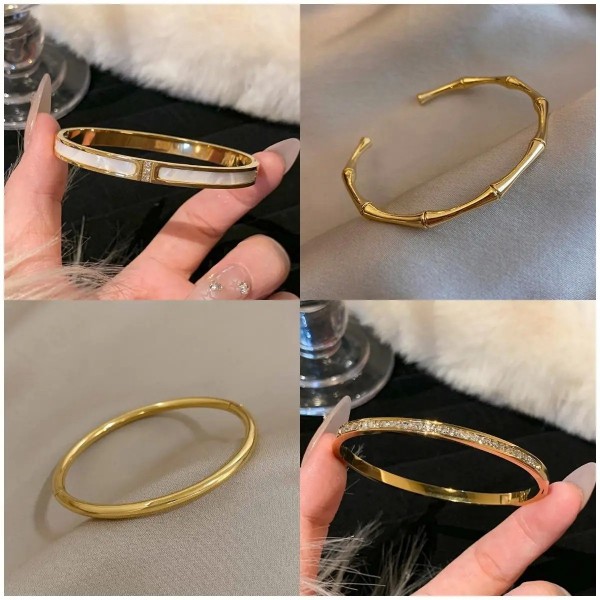 Bracelet plaqué or pour femme, acier au titane, acier inoxydable, incrusté, style classique et simple, convient pour 03/Wear, 1P|3,59 €|OKKO MODE