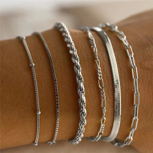 Bracelets fins multicouches bohèmes pour femmes, bracelets en métal doré minimaliste, accessoires de bijoux d'été Y2K, ensemble |2,69 €|OKKO MODE