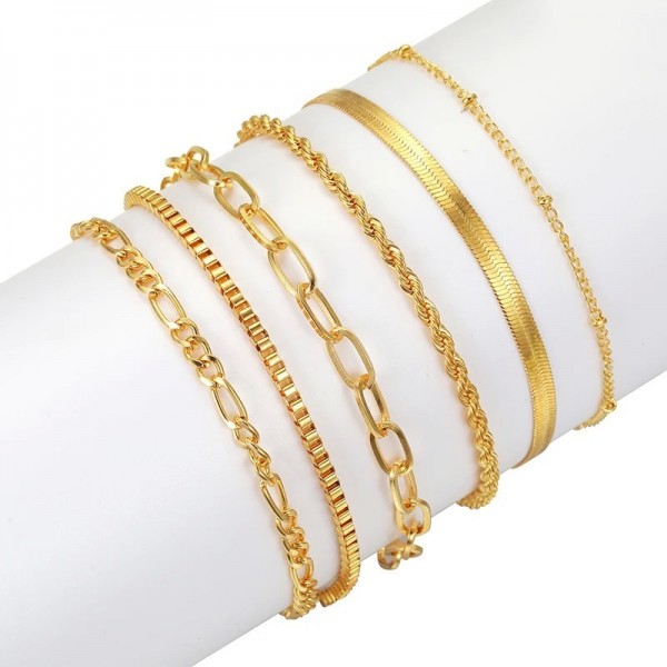 Bracelets fins multicouches bohèmes pour femmes, bracelets en métal doré minimaliste, accessoires de bijoux d'été Y2K, ensemble |2,69 €|OKKO MODE