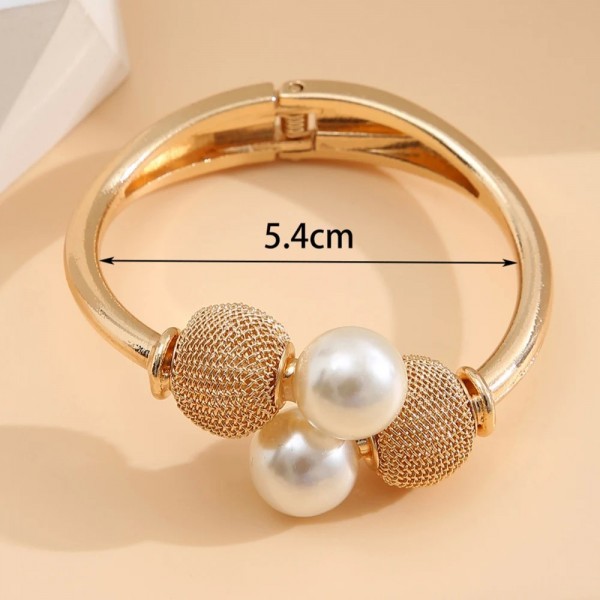 Bracelet ouvert en métal hyperbole doré pour femme, bracelet géométrique vintage, breloque boule de perle, bracelet manchette fe|2,69 €|OKKO MODE