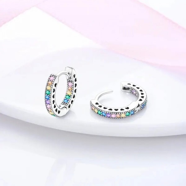 Boucles d'oreilles créoles argent 925 pavées rondes géométriques pour femmes|3,59 €|OKKO MODE