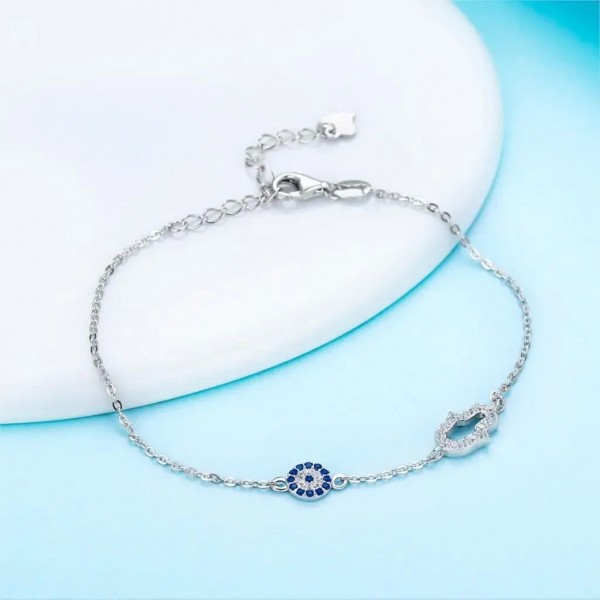 Bracelet mauvais œil pour femme en argent 925, porte-bonheur avec main Hamsa et œil bleu|6,99 €|OKKO MODE