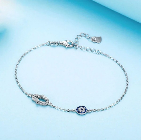 Bracelet mauvais œil pour femme en argent 925, porte-bonheur avec main Hamsa et œil bleu|6,99 €|OKKO MODE