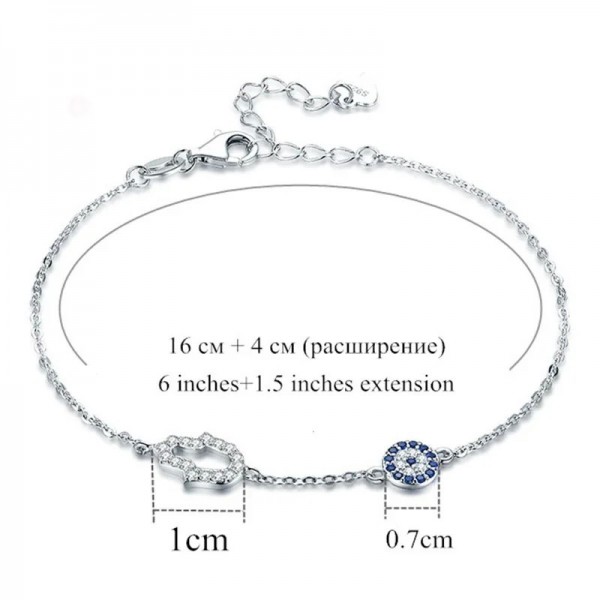 Bracelet mauvais œil pour femme en argent 925, porte-bonheur avec main Hamsa et œil bleu|6,99 €|OKKO MODE